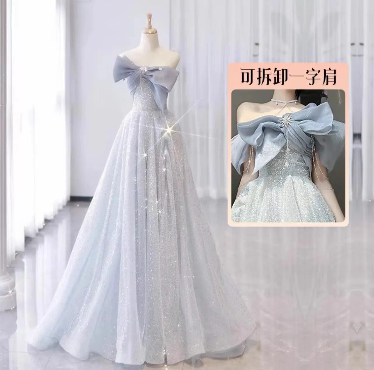 IKEARLAX  Evening Dress  Style Blue Dress for Women  New High-End Affordable Luxury Niche Host High Sense Art Exam Adult Gift