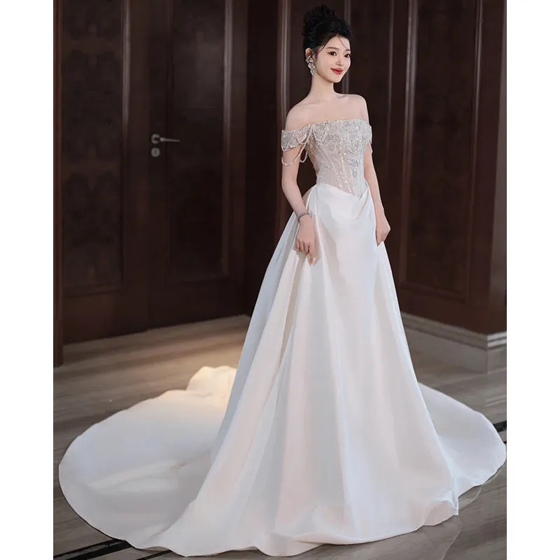 IKERRLAX Tube Top Light Wedding Dress Bride  New High-End Affordable Luxury Slimming Main Yarn High-Grade off-Shoulder Welcome Wedding Veil