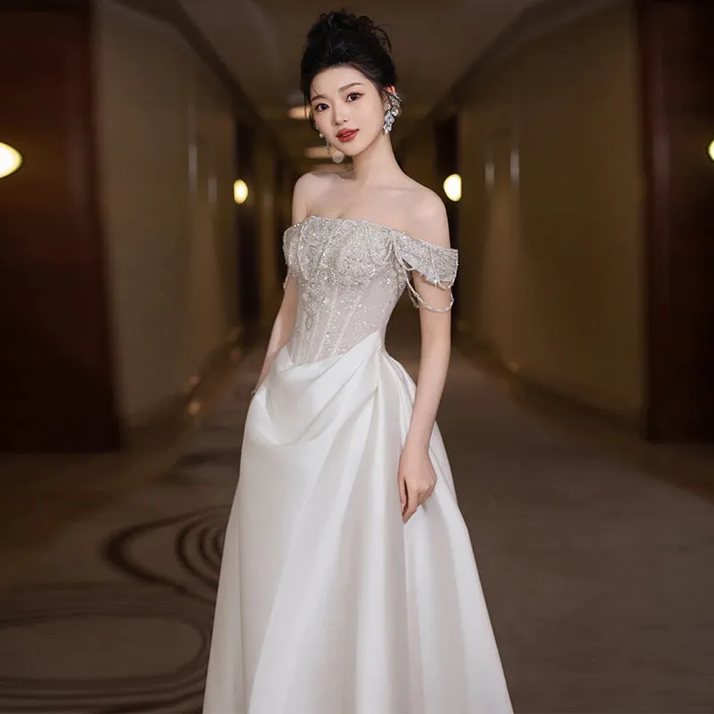 IKERRLAX Tube Top Light Wedding Dress Bride  New High-End Affordable Luxury Slimming Main Yarn High-Grade off-Shoulder Welcome Wedding Veil