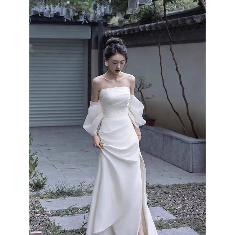 IKERRLAX White  Evening Dress for Women High-End Affordable Luxury Niche High Sense Student Birthday Adult Ceremony Banquet Long Spring