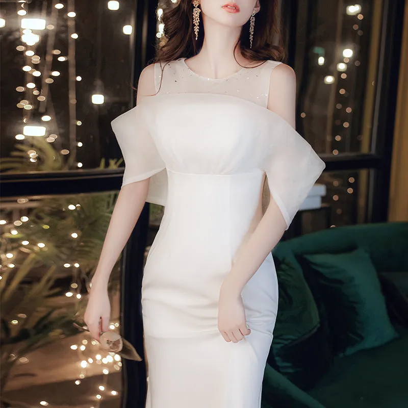 IKERRLAX White Evening Dress High-End Affordable Luxury Niche Annual Meeting Host Banquet Temperament Socialite Adult Ceremony Fishtail Dress