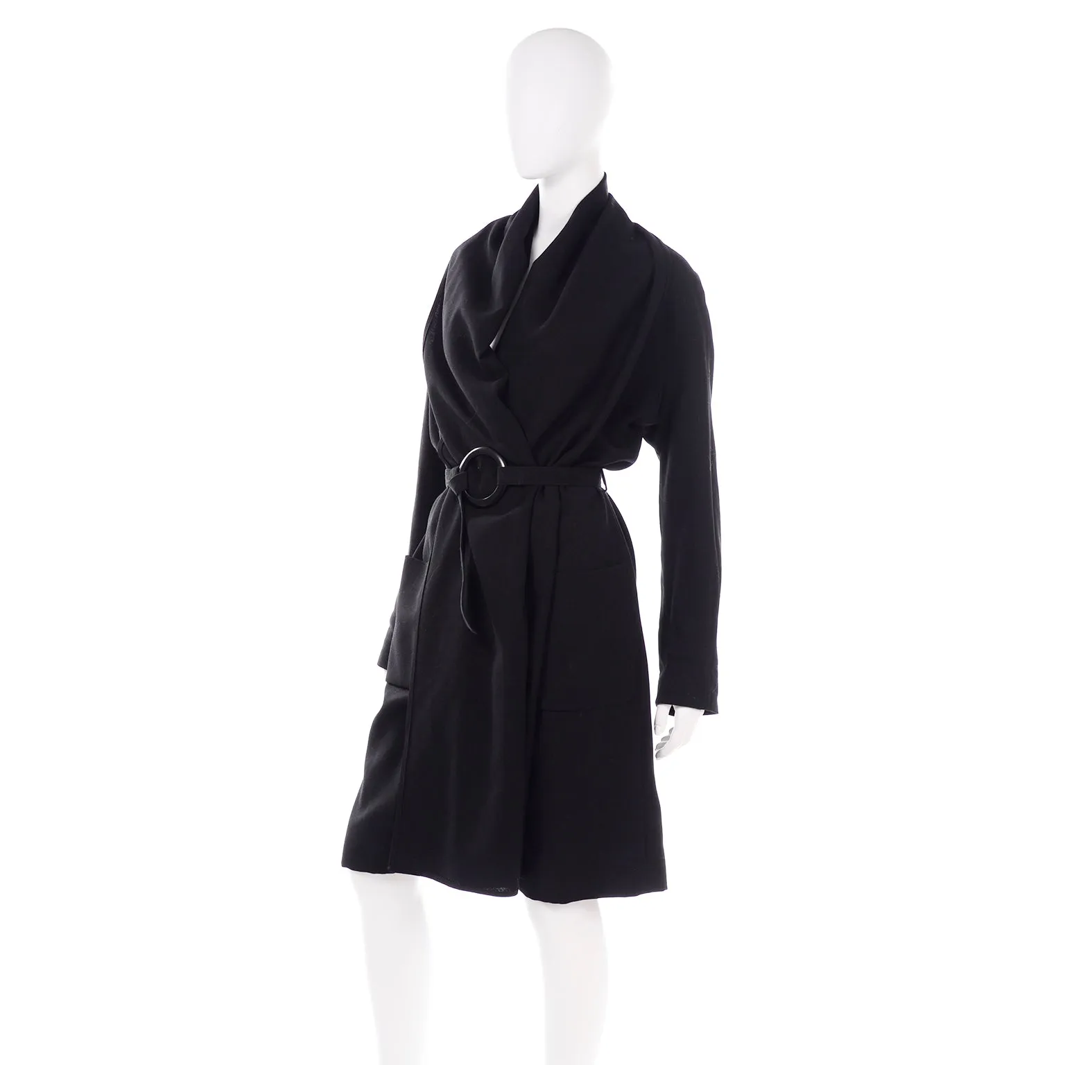 Isaac Mizrahi 1990s Black Wool Wrap Coat With Belt