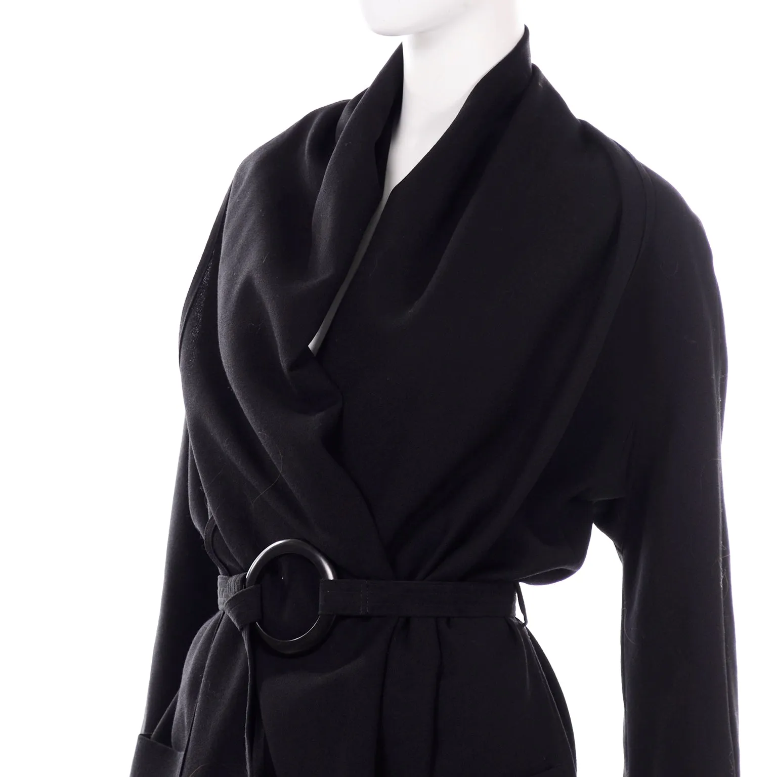 Isaac Mizrahi 1990s Black Wool Wrap Coat With Belt