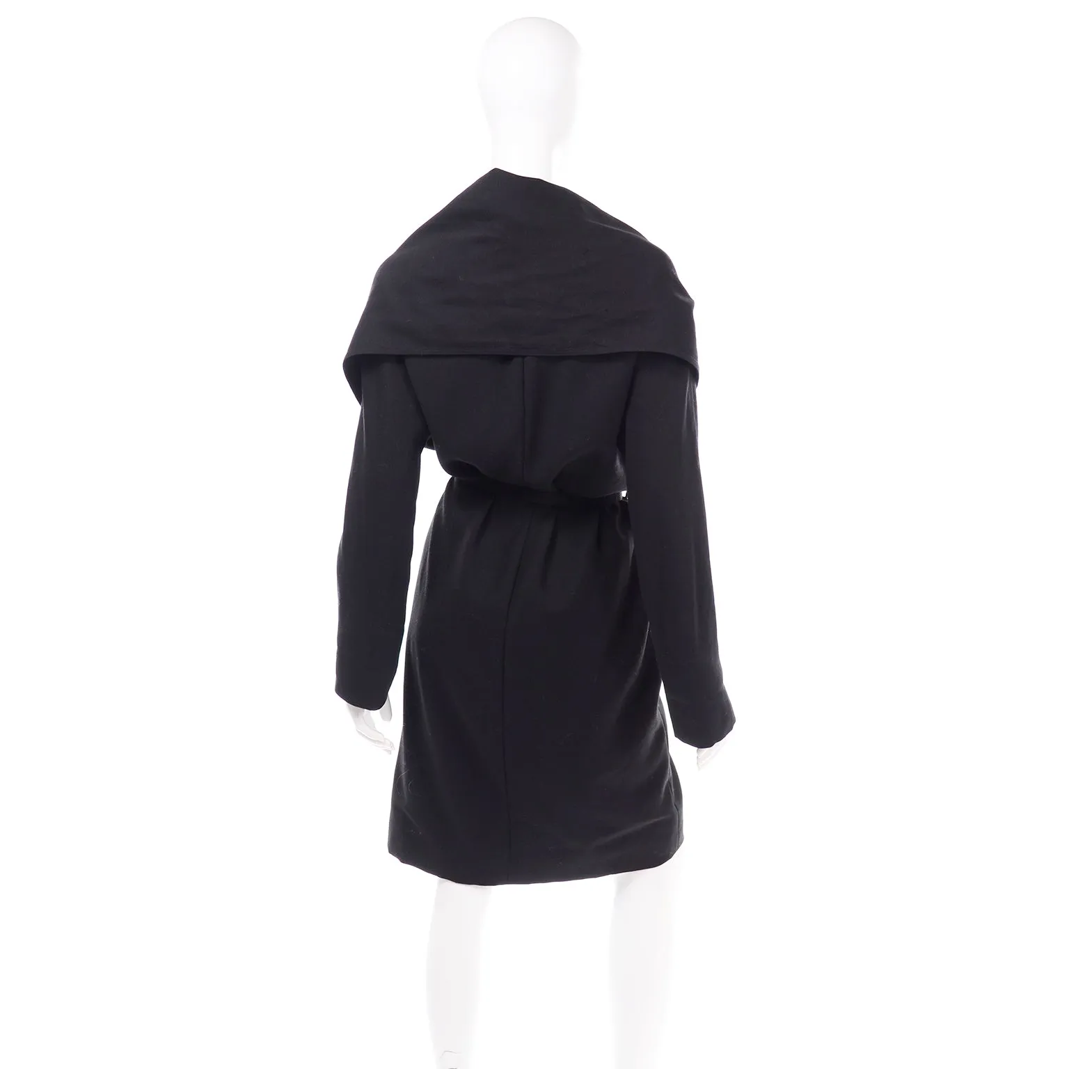 Isaac Mizrahi 1990s Black Wool Wrap Coat With Belt