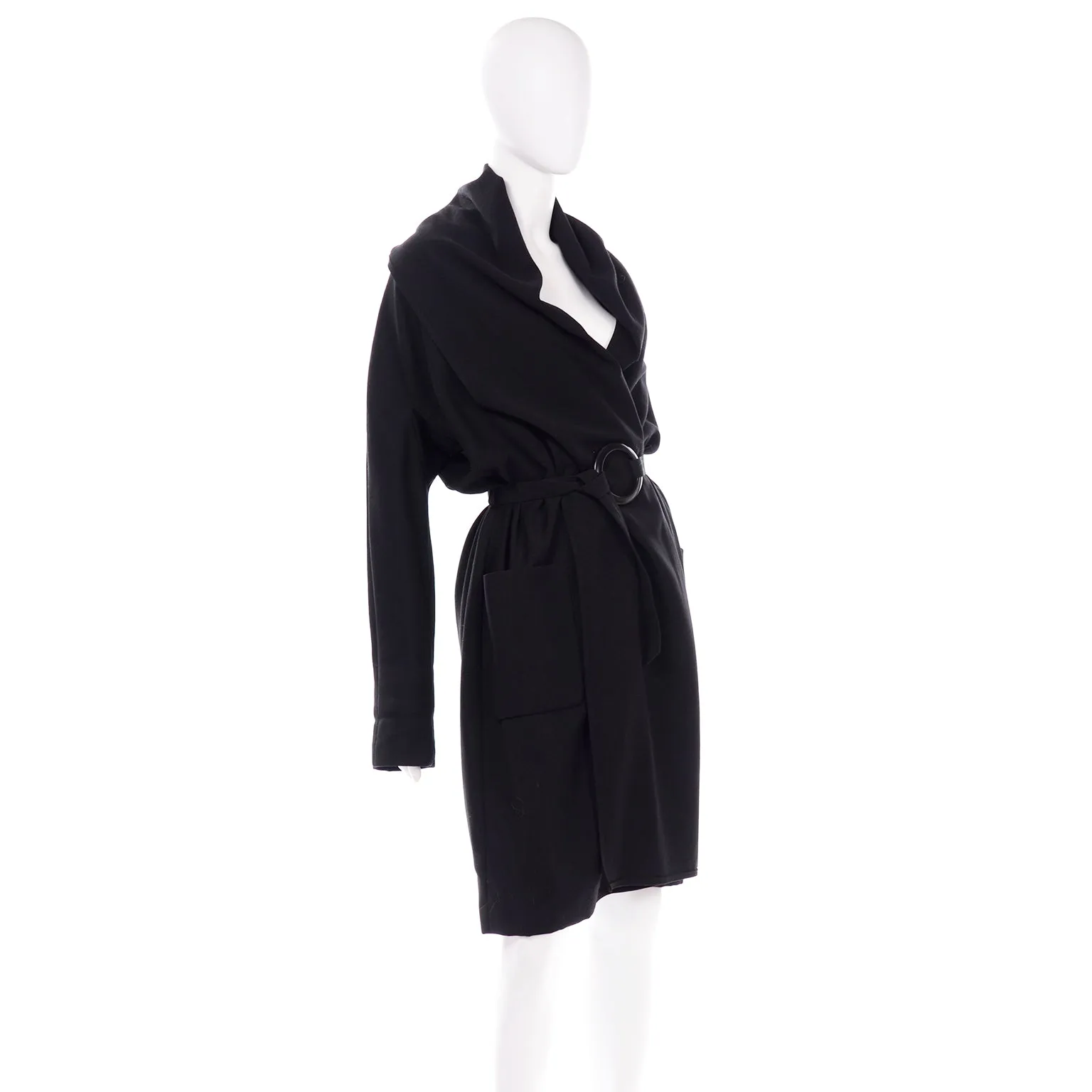 Isaac Mizrahi 1990s Black Wool Wrap Coat With Belt