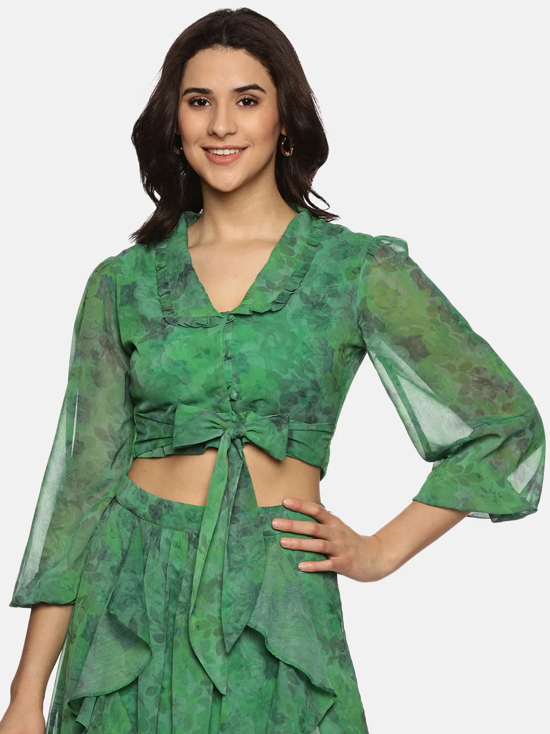 IS.U Floral Green Flare Detail Co-ord Set