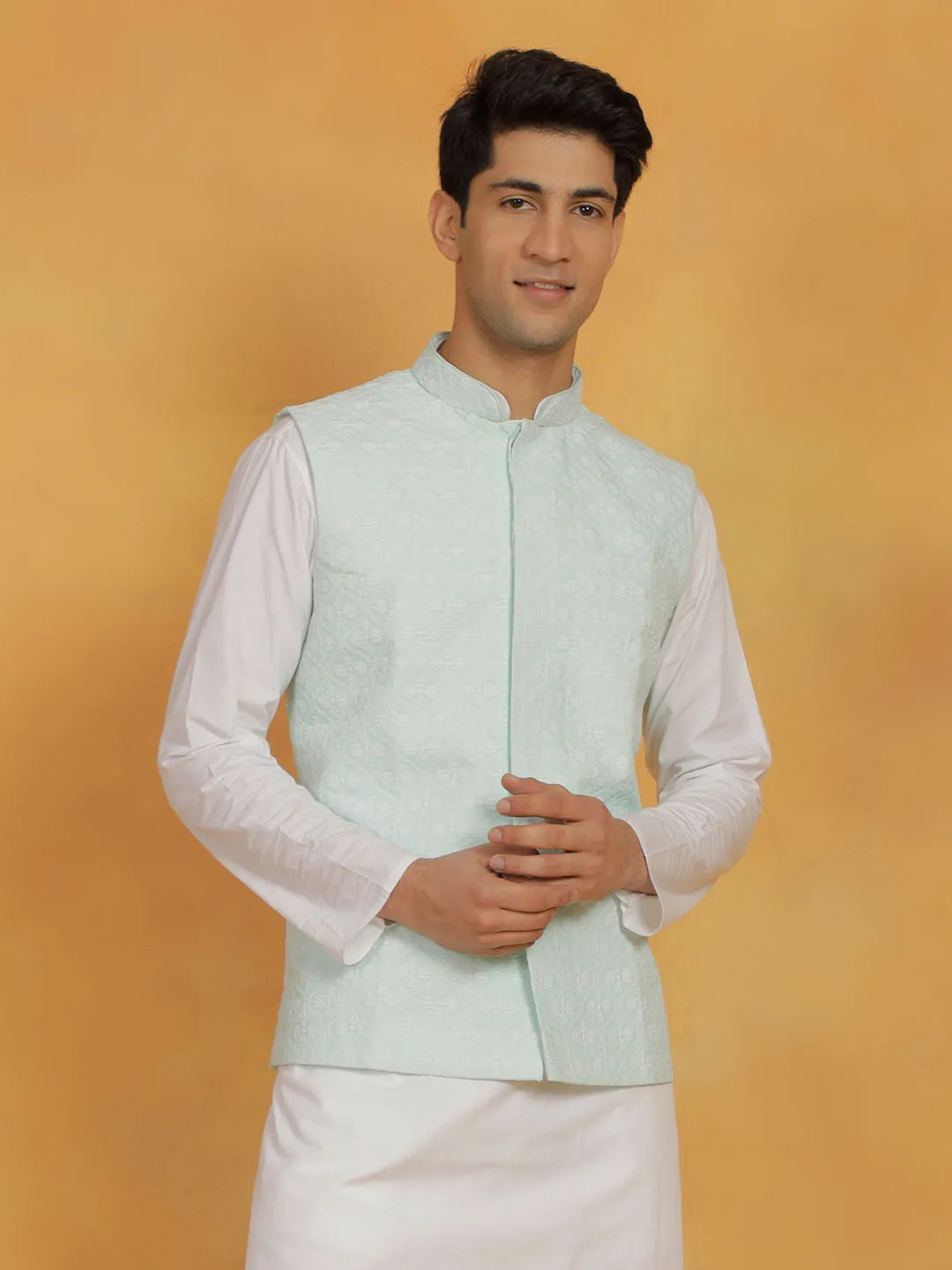 Jashvi Men's Green Cotton Nehru Jacket