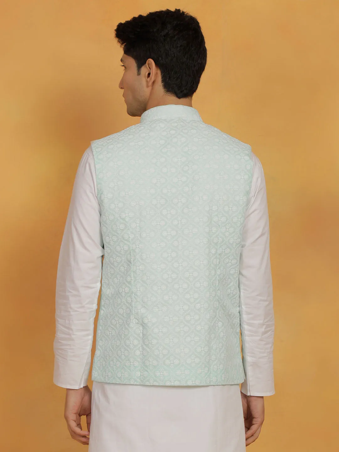 Jashvi Men's Green Cotton Nehru Jacket