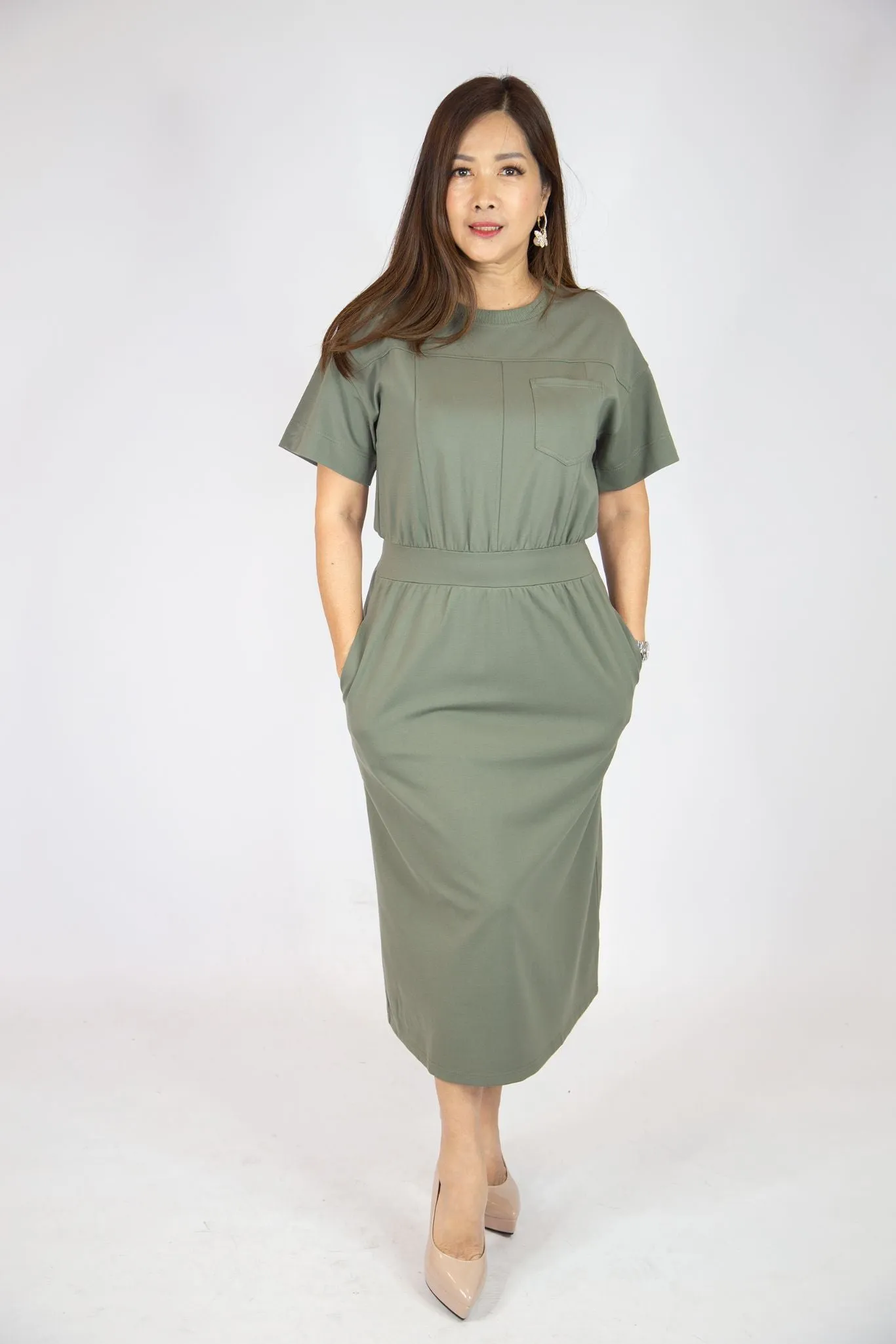 Jersey Elastic Midi Dress