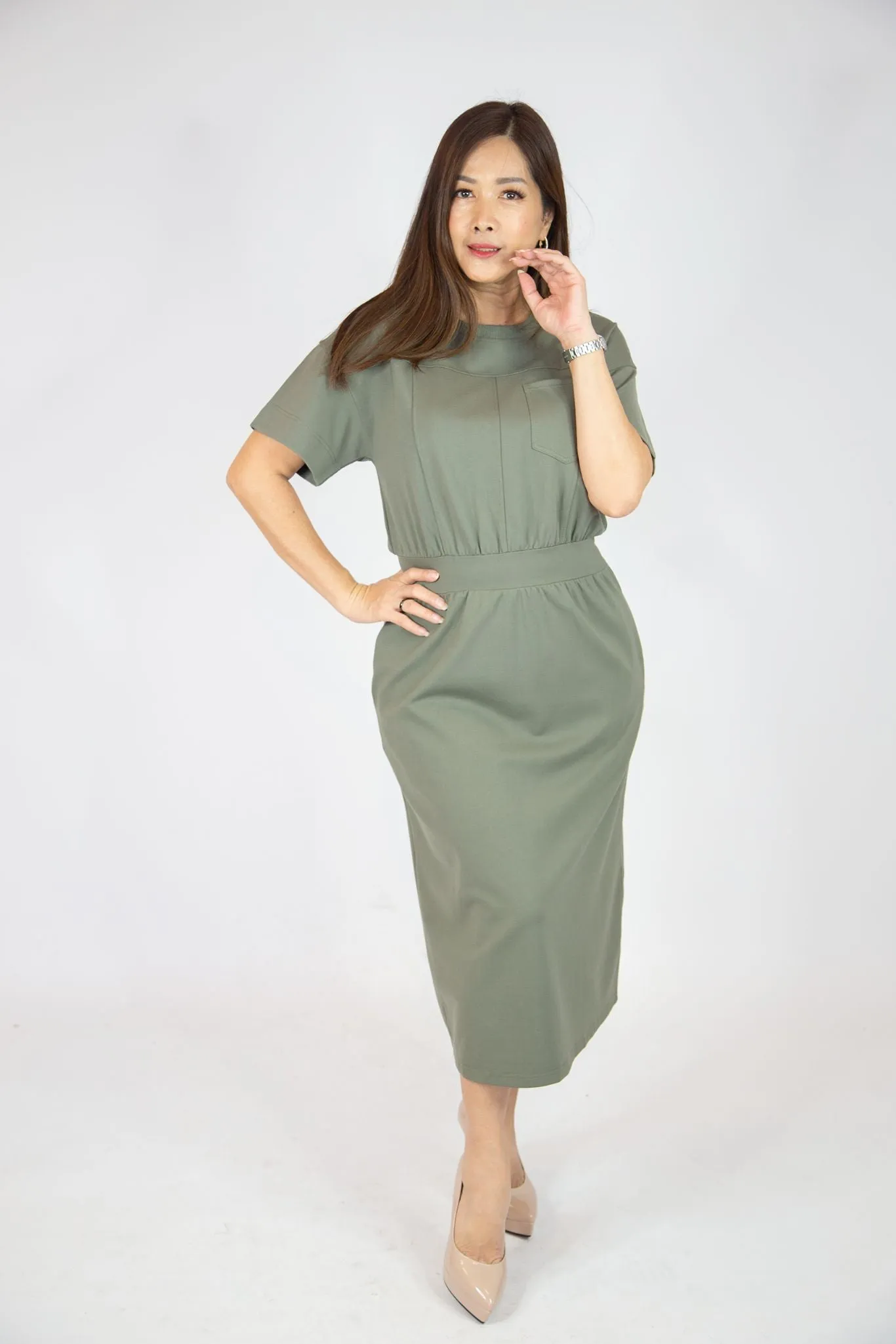 Jersey Elastic Midi Dress