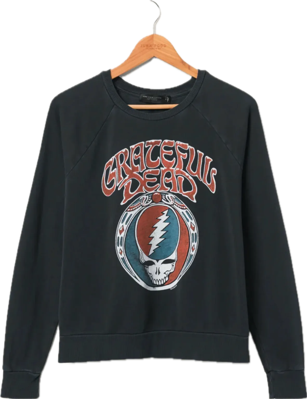 JUNK FOOD CLOTHING WOMEN'S GRATEFUL DEAD SKULL VINTAGE RAGLAN PULLOVER