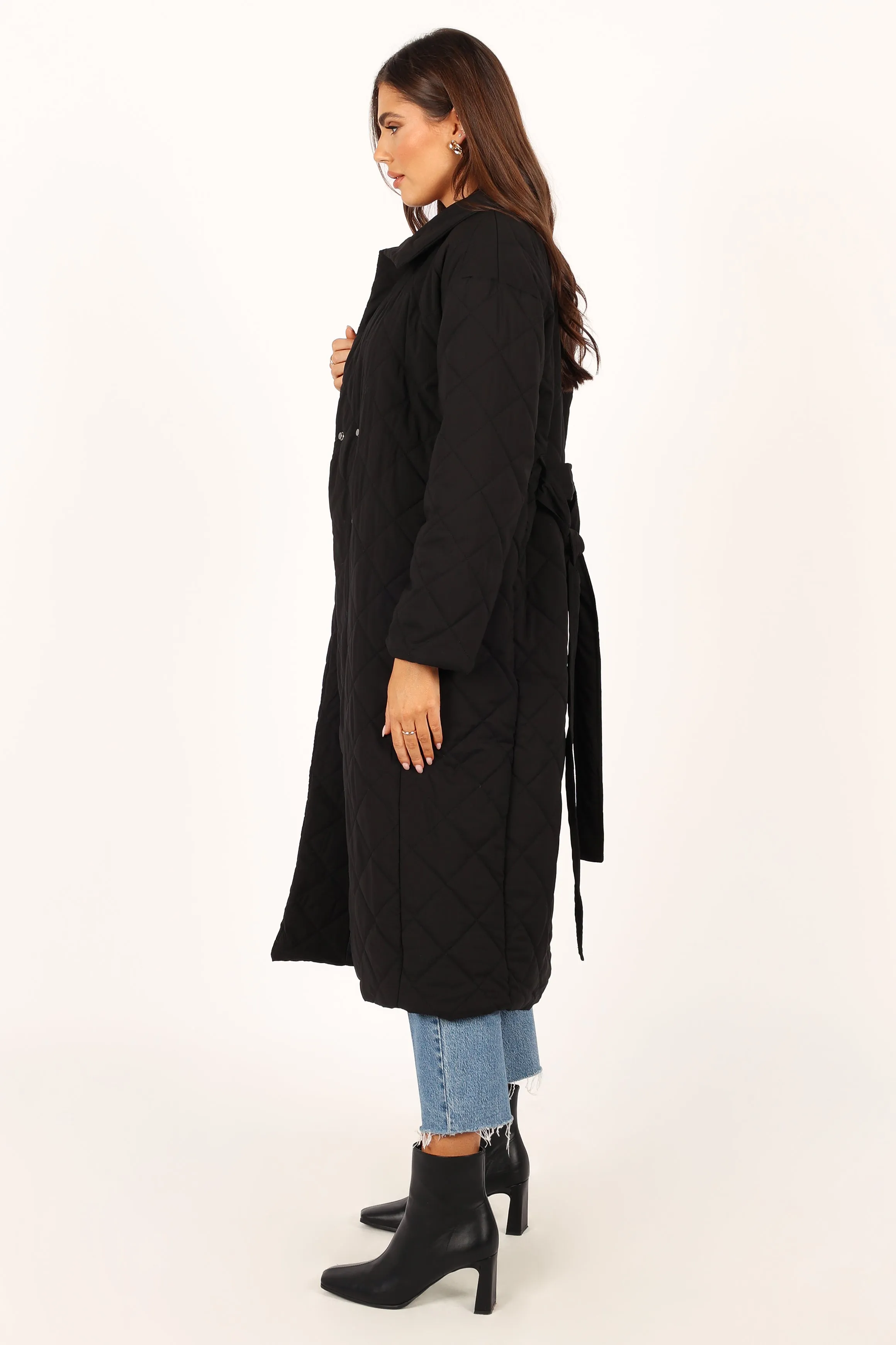 Kallie Quilted Tie Front Coat - Black