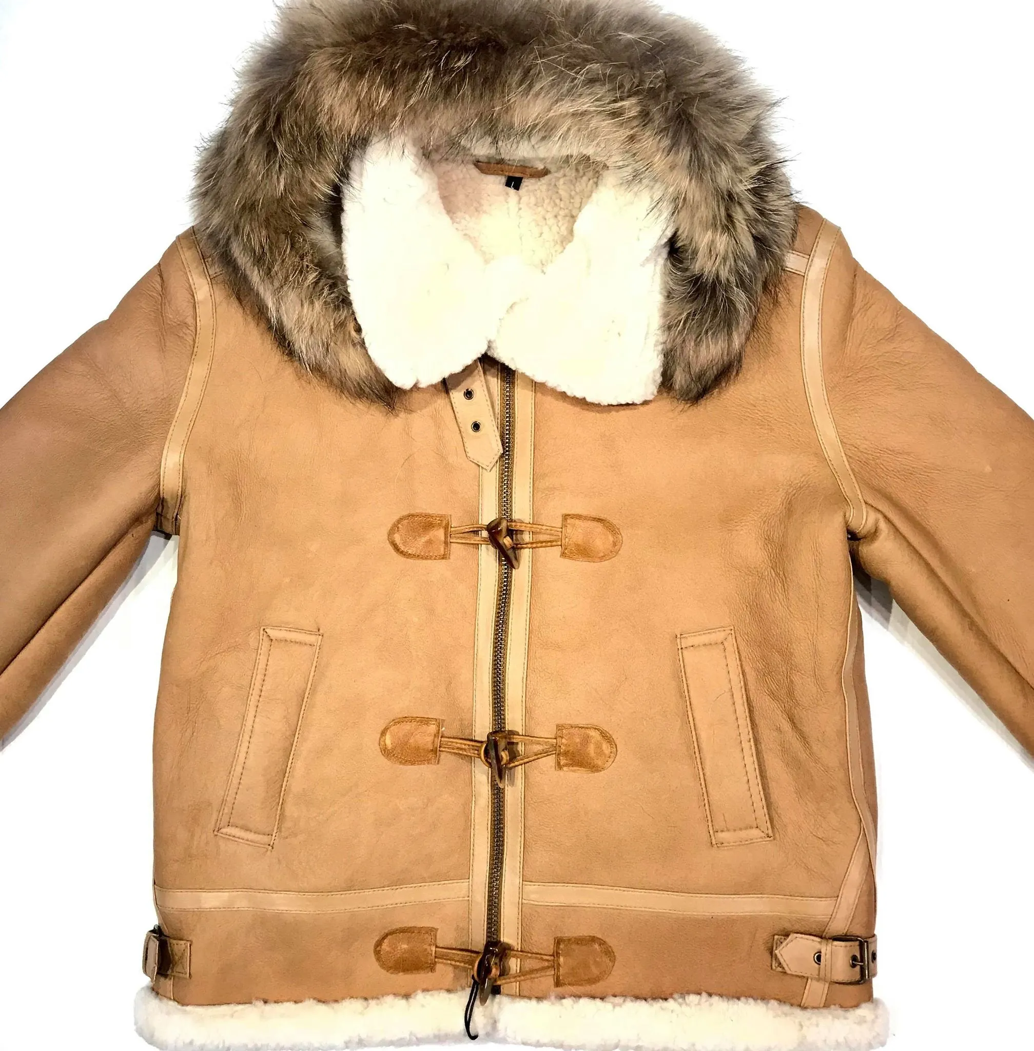 Kashani Peach Duffel Aviator Shearling Jacket