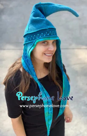 Katwise inspired teal felted 100% cashmere sequins pixie jester hat-1434