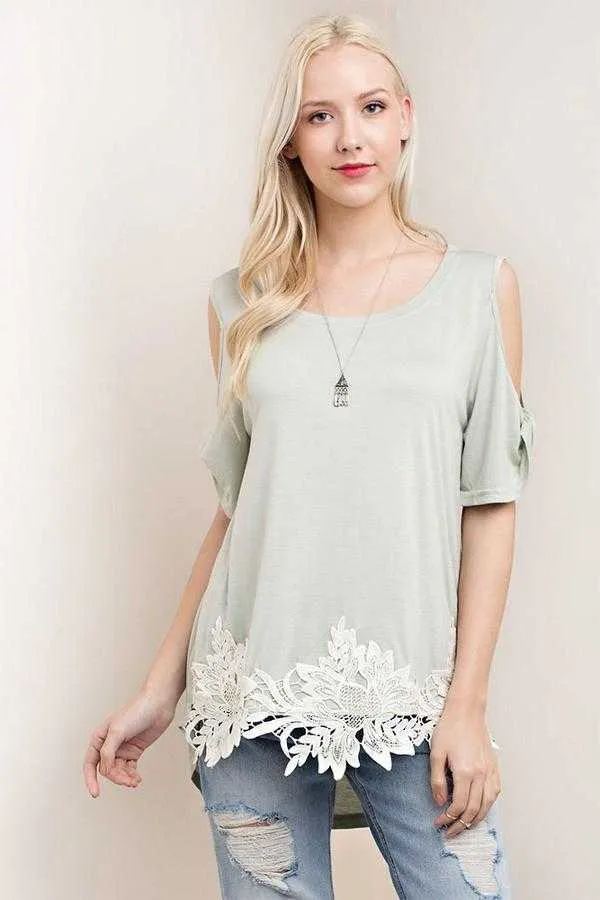 Kori America Blush Eyelash Lace Cold Shoulder Tunic