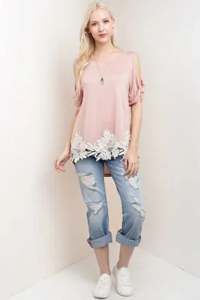 Kori America Blush Eyelash Lace Cold Shoulder Tunic