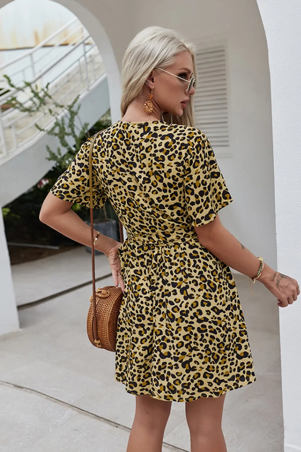 Leopard Print Wrap Chest Short Dress