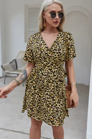 Leopard Print Wrap Chest Short Dress