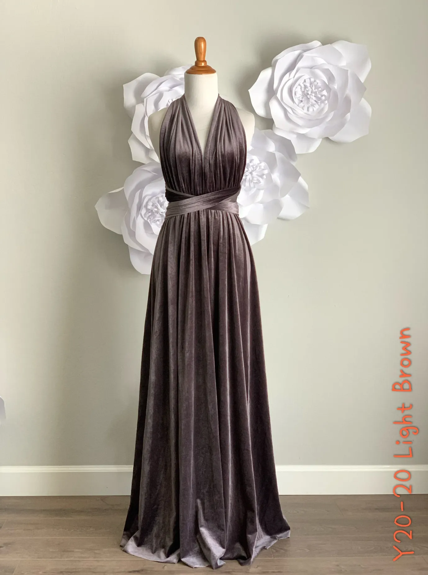 Light Brown Velvet Infinity Dress/ Wrap Convertible Bridesmaid Dress,Y20-20