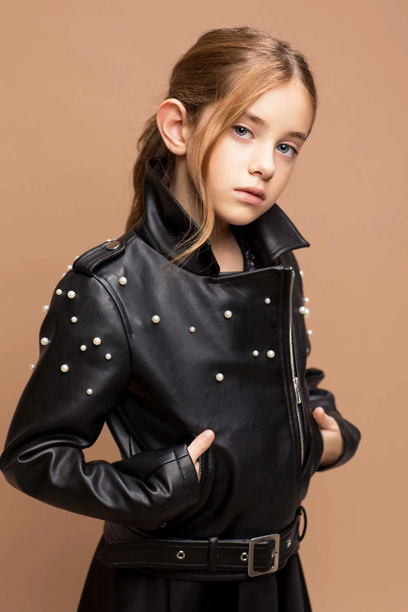 Little Girl's Pearl Butterfly Pleather Motto Jacket