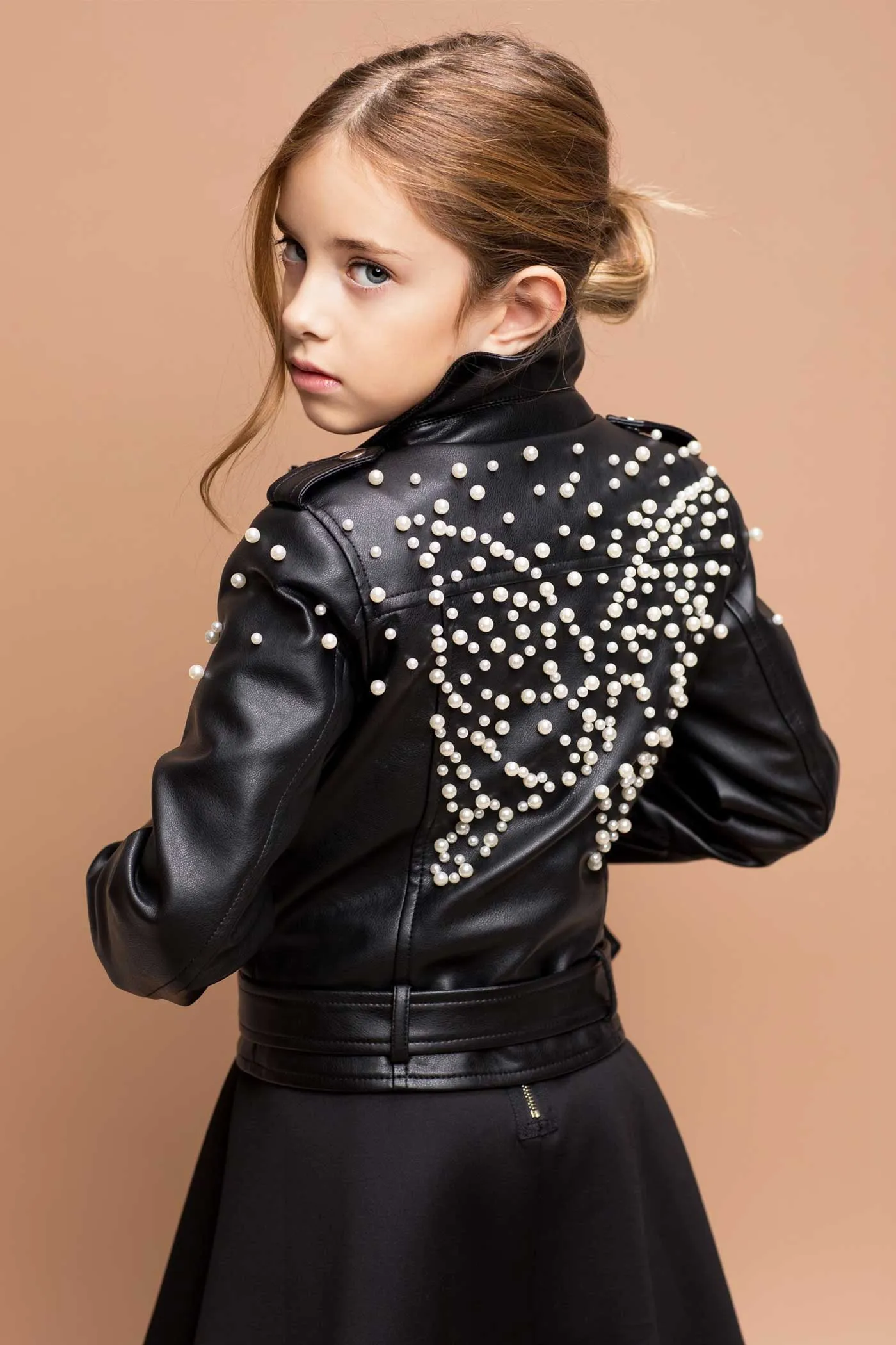 Little Girl's Pearl Butterfly Pleather Motto Jacket