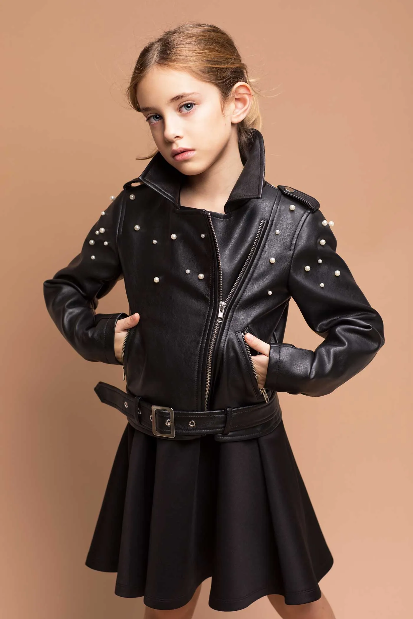 Little Girl's Pearl Butterfly Pleather Motto Jacket