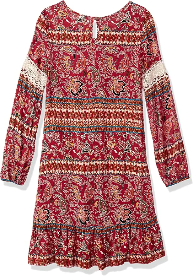 Little I Big Girls Boho Boarder Print Yoke Dress