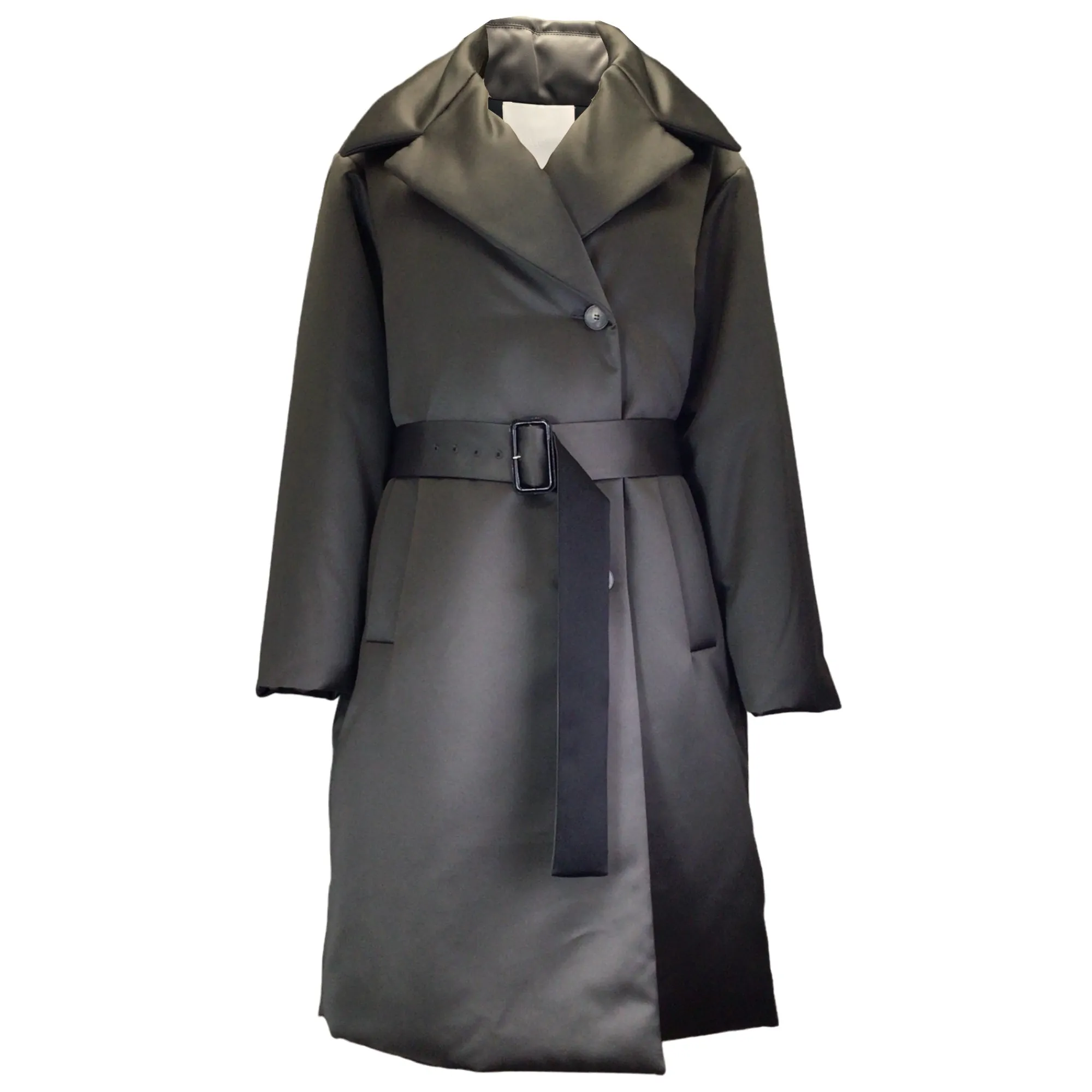 Mantu Charcoal Grey 2022 Belted Padded Satin Coat