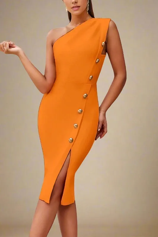 Mel Bodycon Midi Dress - Apricot Orange