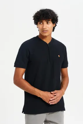 Men Black Henley Polo Shirt