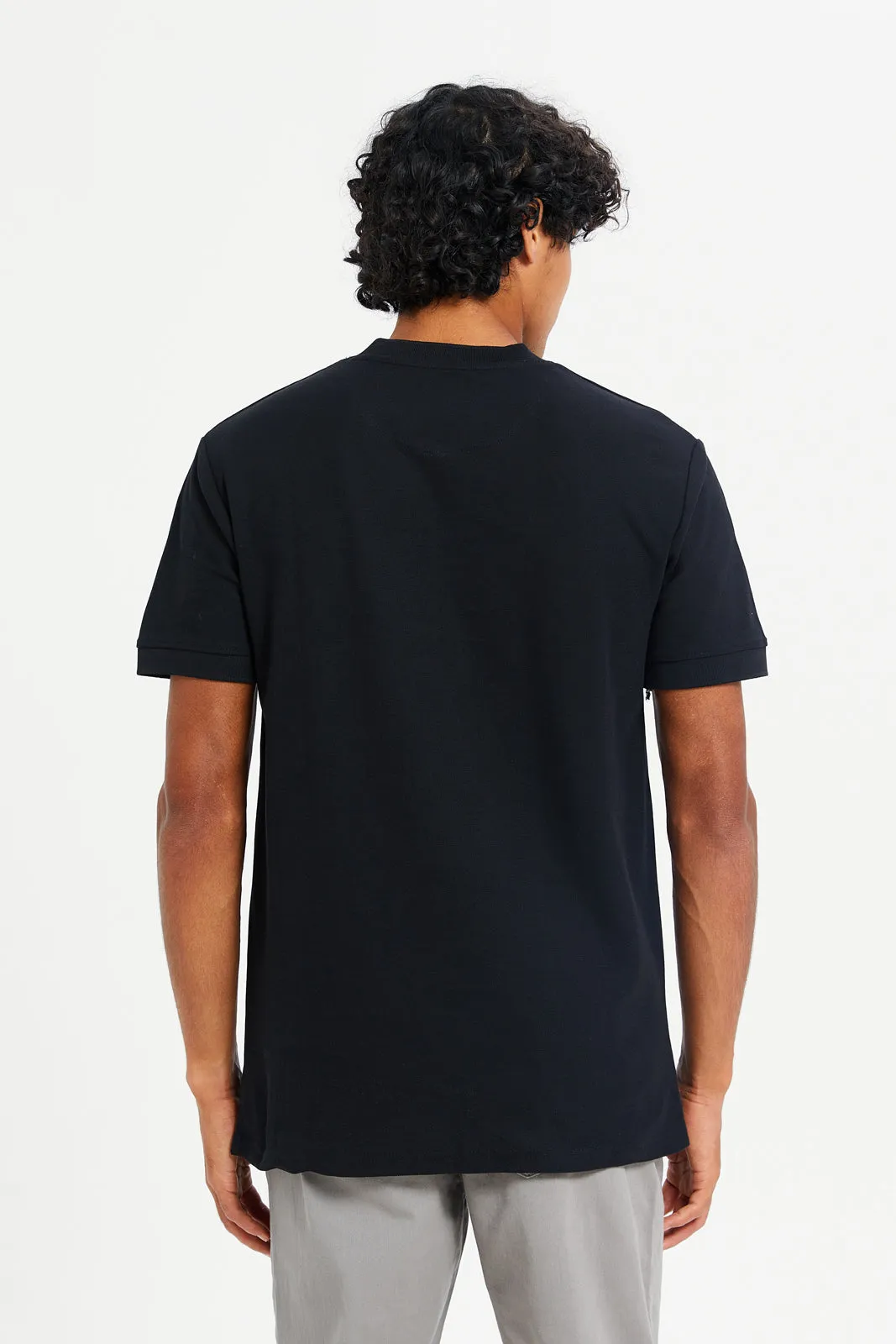 Men Black Henley Polo Shirt