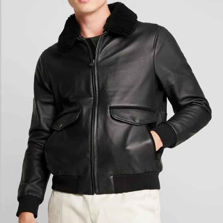 Men Black Lambskin Leather Biker Jacket