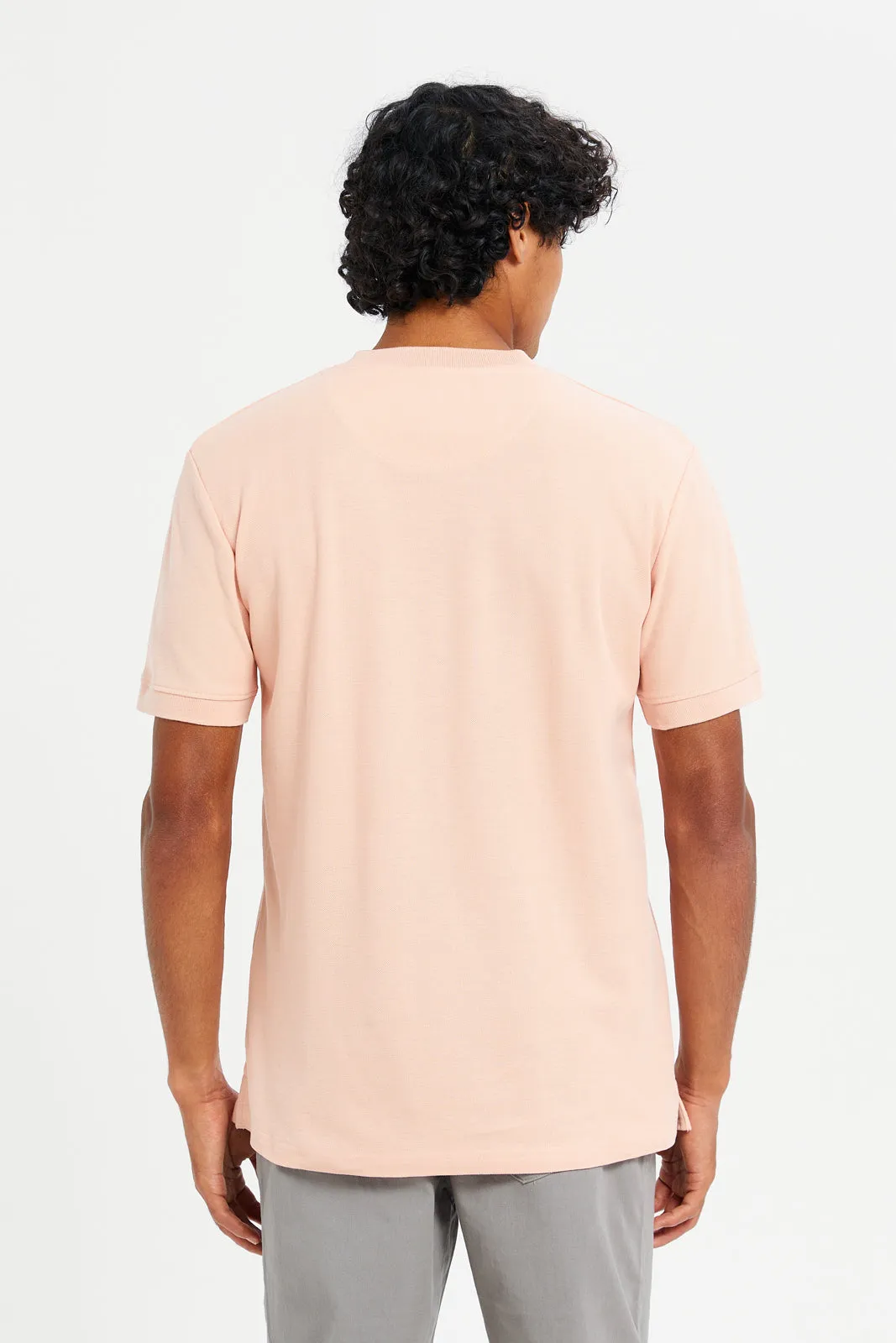 Men Pink Henley Polo Shirt