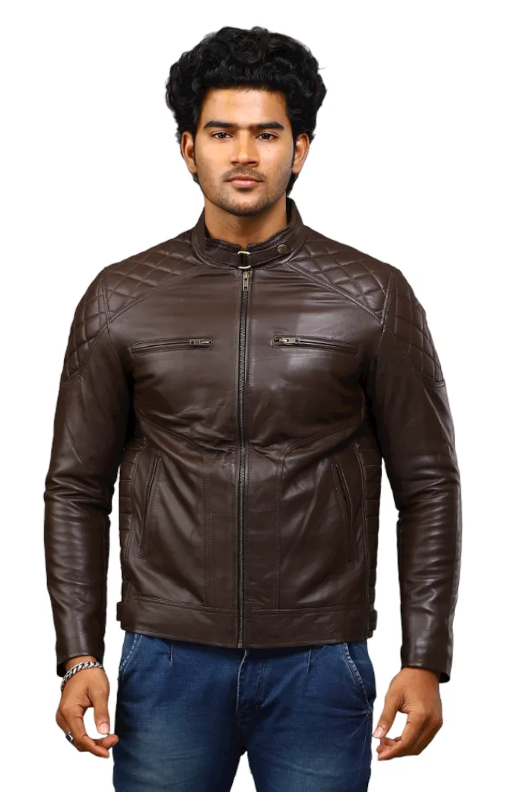 MENS LEATHER JACKET 41003 (BROWN)