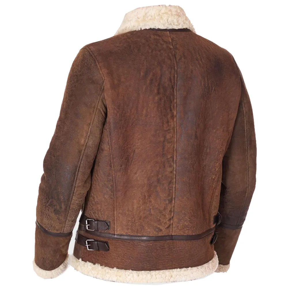 Men's Rustic Brown Toscana Sheepskin Jacket with Faux Fur