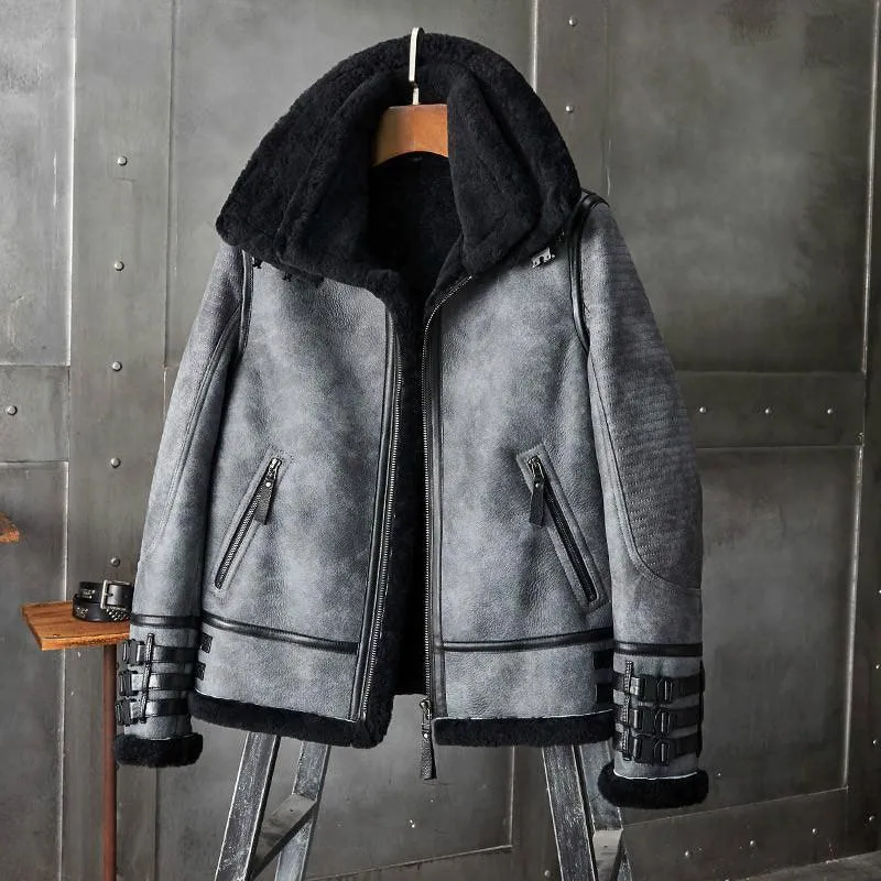 Men's Shearling B3 Bomber Jacket - Short Fur Leather Coat