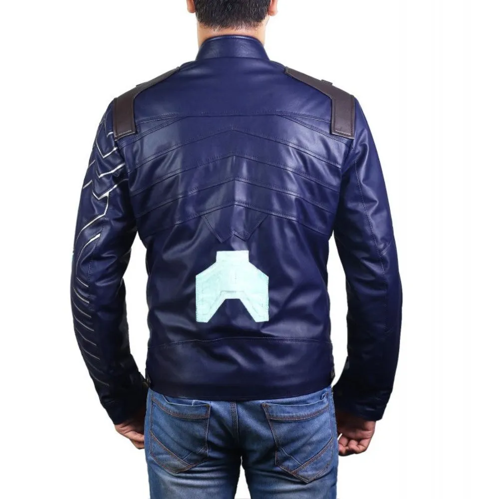 Men’s Vintage Blue Genuine Sheepskin Motorcycle Leather Jacket