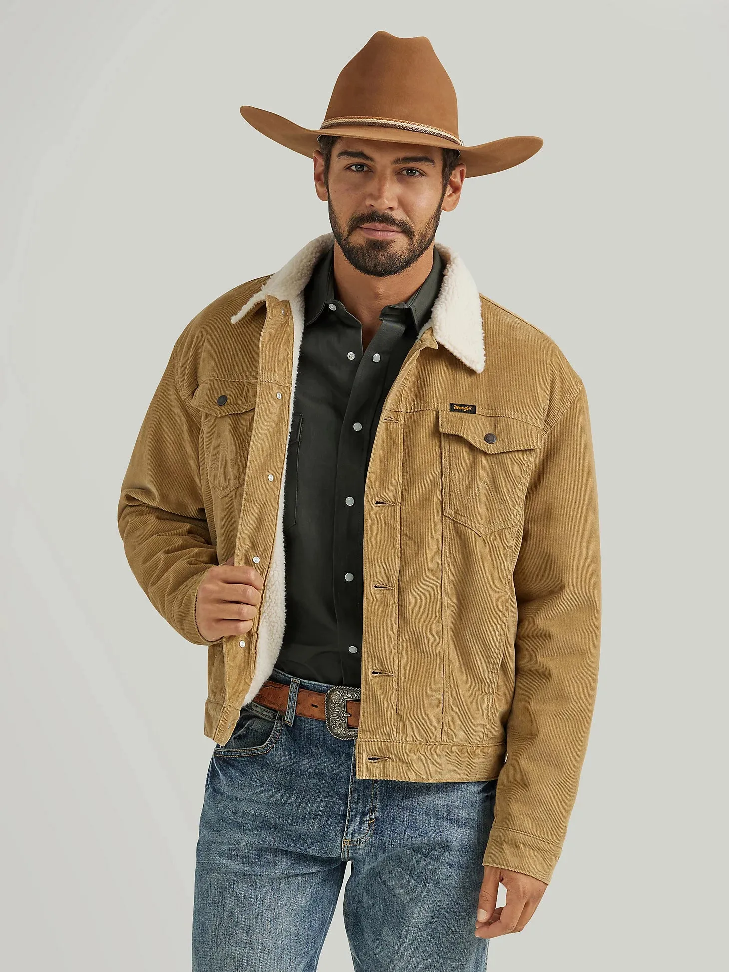 Men's Wrangler® Cowboy Cut® Sherpa Lined Corduroy Jacket in Wheat - 112352872