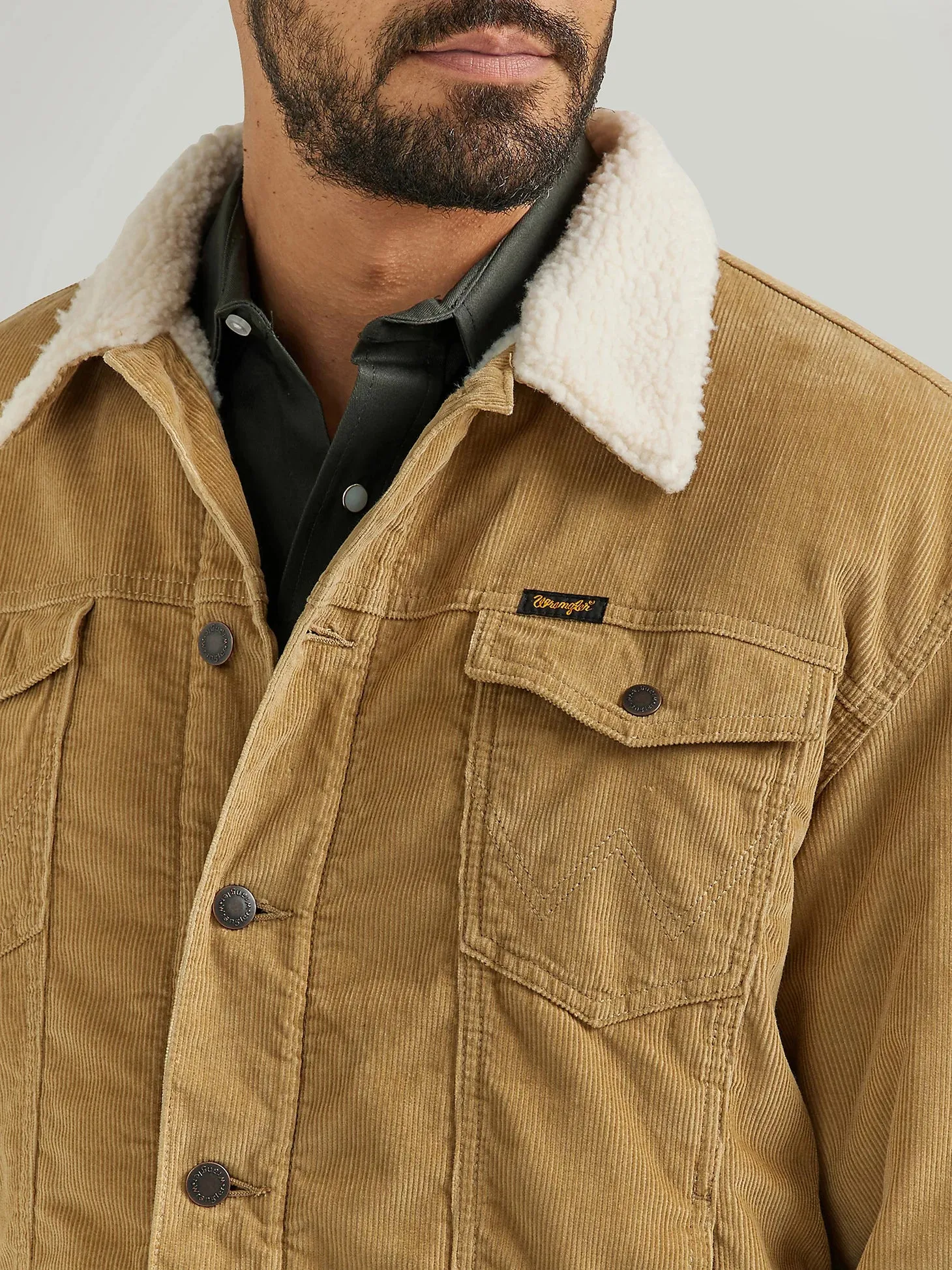 Men's Wrangler® Cowboy Cut® Sherpa Lined Corduroy Jacket in Wheat - 112352872