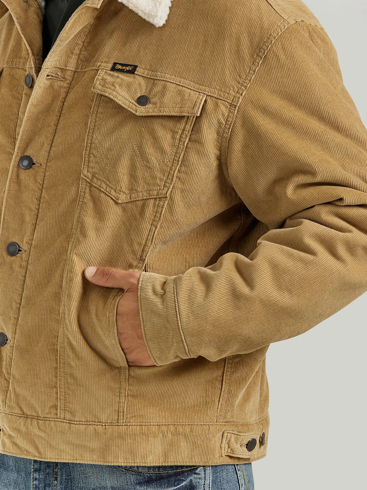 Men's Wrangler® Cowboy Cut® Sherpa Lined Corduroy Jacket in Wheat - 112352872