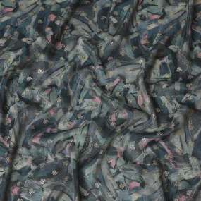 Midnight Blue Abstract Viscose Digital Printed Fabric - Soft & Lightweight, 110 cm Width-D20262