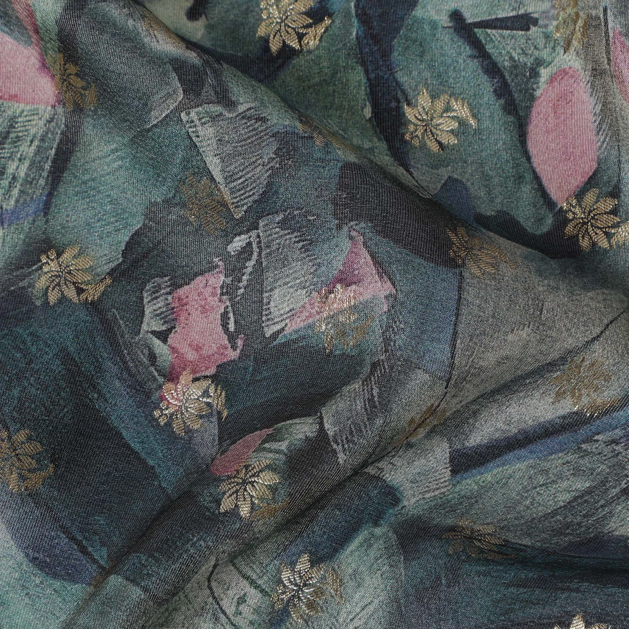 Midnight Blue Abstract Viscose Digital Printed Fabric - Soft & Lightweight, 110 cm Width-D20262