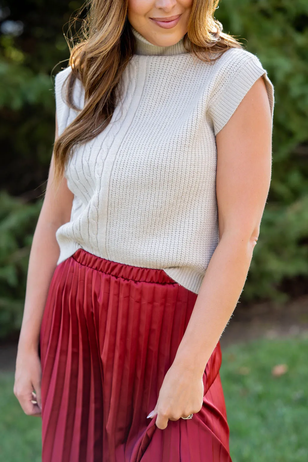 Mixed Knits Sleeveless Turtleneck Sweater