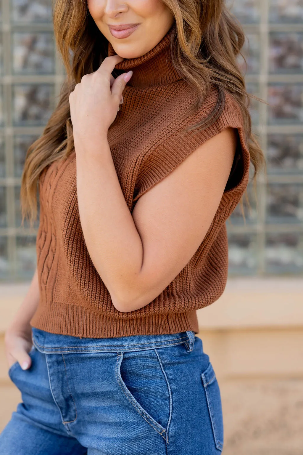 Mixed Knits Sleeveless Turtleneck Sweater