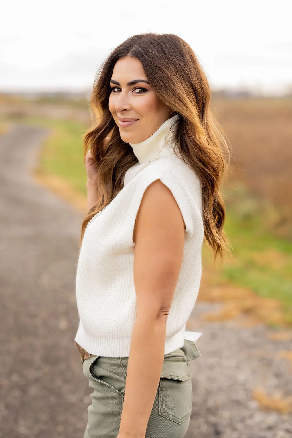 Mixed Knits Sleeveless Turtleneck Sweater