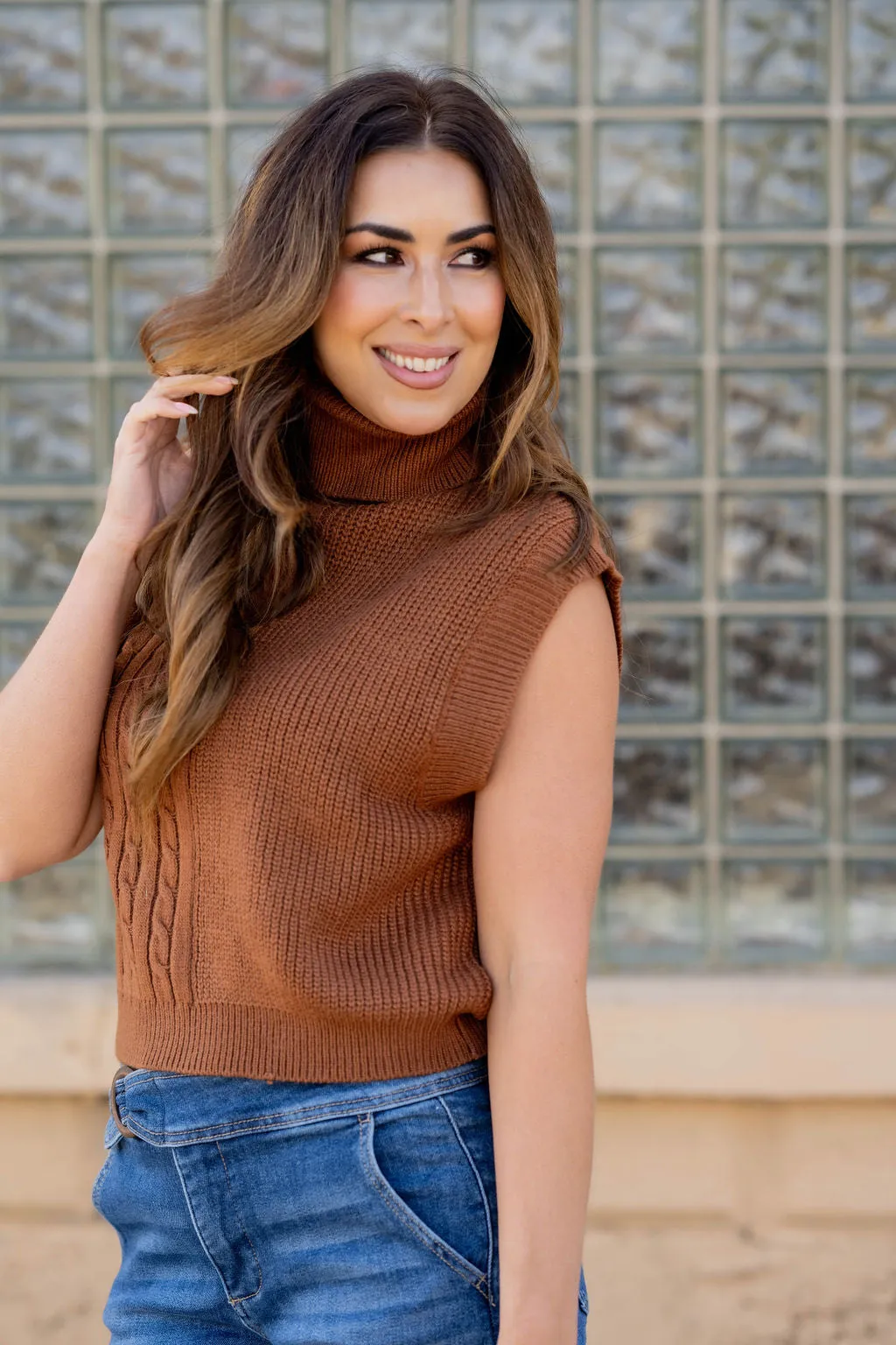 Mixed Knits Sleeveless Turtleneck Sweater