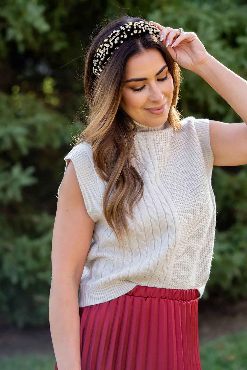 Mixed Knits Sleeveless Turtleneck Sweater