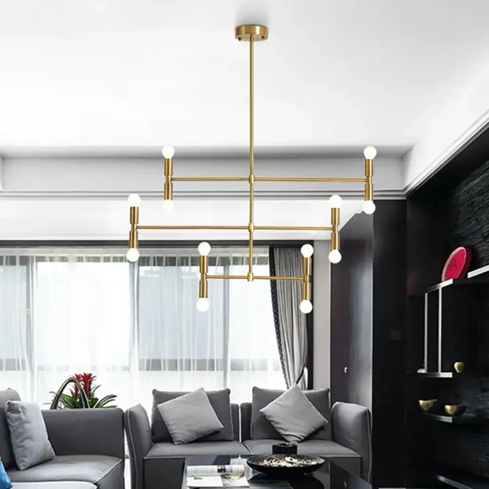 Modern LED Island Light: Multi-Layer Gold/Black Hanging Pendant with Rotatable Arms - Ideal for Living Room