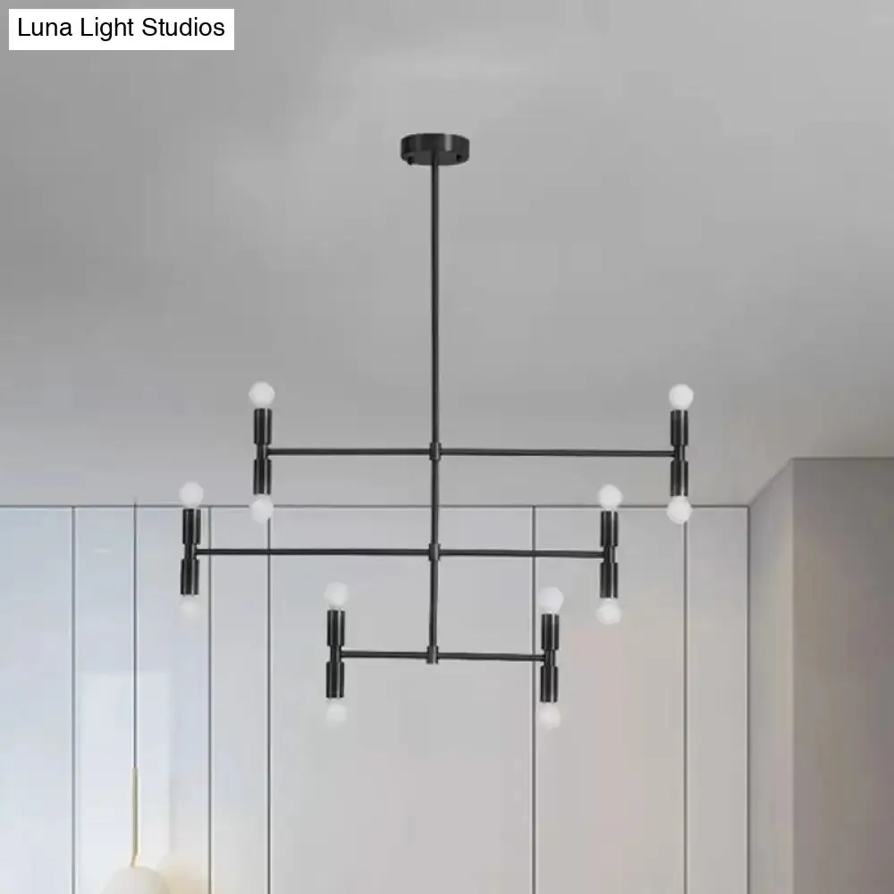 Modern LED Island Light: Multi-Layer Gold/Black Hanging Pendant with Rotatable Arms - Ideal for Living Room