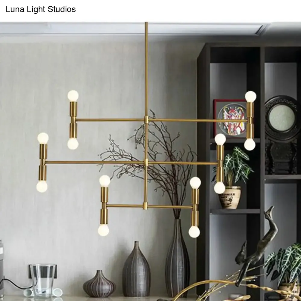 Modern LED Island Light: Multi-Layer Gold/Black Hanging Pendant with Rotatable Arms - Ideal for Living Room